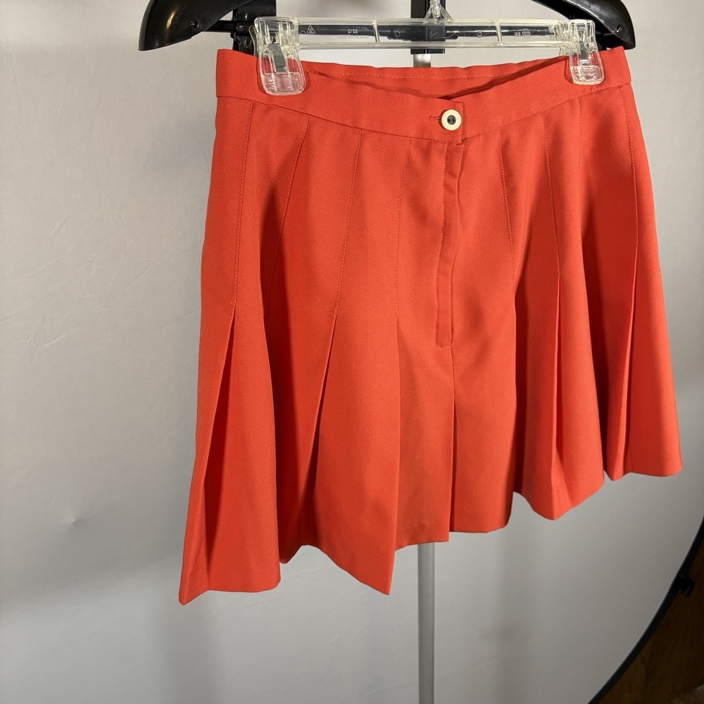 Womens Sz 12 VTG Pleated Mini Skirt Red Flags Embroidered Retro 70s 80s Twee Fun - Picture 7 of 13